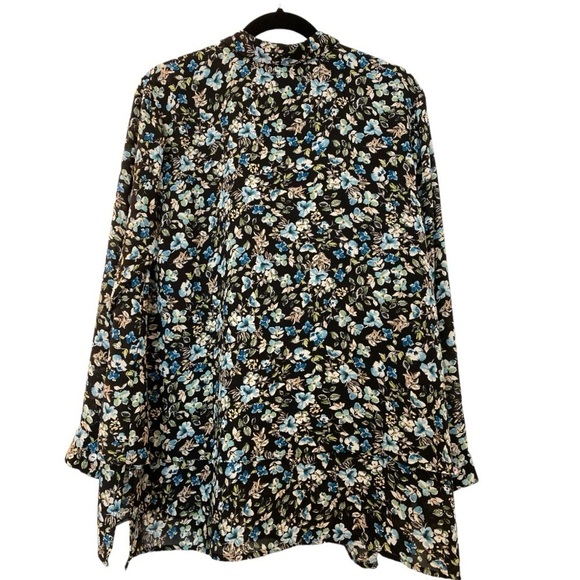 J Jill button up tunic top, size LP, black with blue floral, long sleeves,tiered - Picture 3 of 7